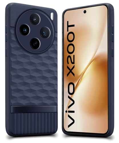 Image of WOW IMAGINE Back Cover for Vivo X200T 5G with Hexa Cube Design | Ultra Slim Soft Rubberised Case | Inner Velvet Fabric | Flexible Mobile Case | Camera Protection - Blue