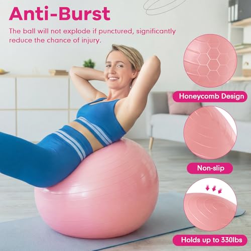Image of Leyndo 4 Pcs 26 Inch Yoga Exercise Ball Pilates Pregnancy Birthing Fitness Ball with Quick Pump Anti Burst for Improved Posture, Balance, Yoga, Pilates, Training