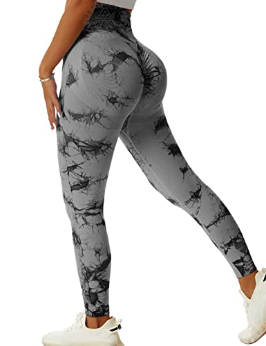 AEEZO Damen Scrunch Seamless Yoga Leggings Curve Butt Lifting Smile Workout Yoga Hose, #2 Smile Batikfärbung, Schwarz, M Cover