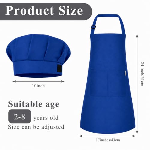 Image of uniformer Kids Apron with Chef Cap for Cooking, Baking, Painting Art & Crafts | Adjustable Child Apron with 2 Pockets | Great for Kitchen, School
