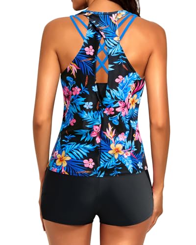 Image of Tempt Me 3 Piece Tankini Swimsuits for Women Athletic Bathing Suits Swim Tank Top with Boy Shorts and Bra Modest Swimwear