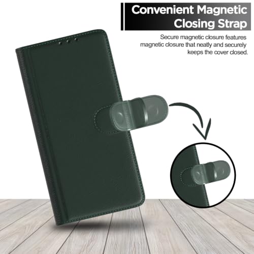 Image of Pikkme Flip Cover for Oppo Reno 16c 5G Leather Finish | Inside TPU with Card Pockets | Wallet Stand and Shock Proof | Complete Protection Flip Case (Green)
