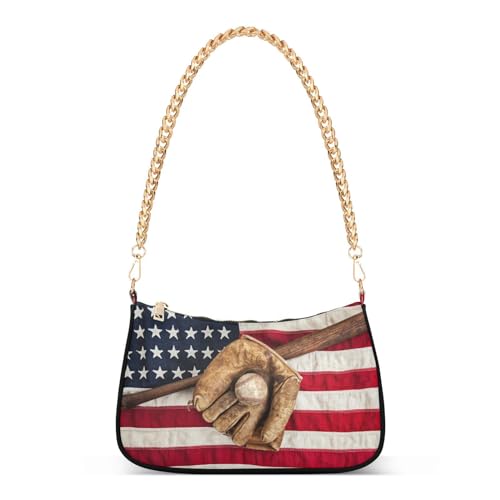 Image of Shoulder Bags for Women American US Flag Independence Day Patriotic Hobo Tote Handbag Small Clutch Purse with Zipper Closure