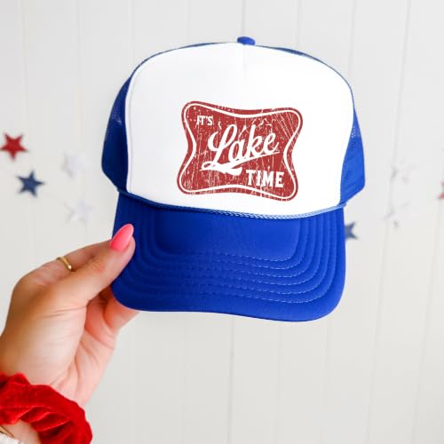 Image of It's Lake Time Summer Classic 5 Panel Foam Front Mesh Snap Back Trucker Hat