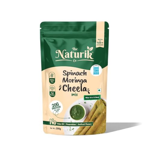 Image of The Naturik Co Chilla Mix | Spinach Moringa Cheela Mix | No Maida No Palm Oil High Protein Gluten Free & Fiber Rich Breakfast | 200g Ready to Cook Chila /Dosa Mix | Lentils & Millets Moong dal Chilla