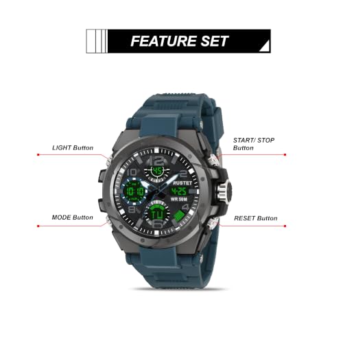 Image of RUSTET Analogue - Digital Men's Watch (Black Colored Strap - 2145)