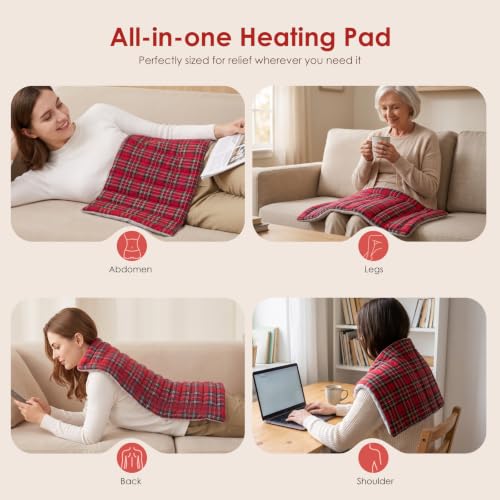 Image of Extra Large Microwave Heating Pad for Back, 24.4 X 14.17 Tartan Red | Moist Heat Pad for Neck and Shoulders, Warm Compress Therapy for Stomach Pain Relief, Gift for Women
