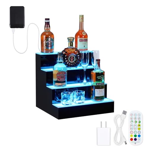 4 Tiers LED Lighted Liquor Bottle Display,16in LED Liquor Shelf with Remote & App Control,16 Colors,4 Modes,Bottle Shelf Multi-Color Lighting Modes,Bars