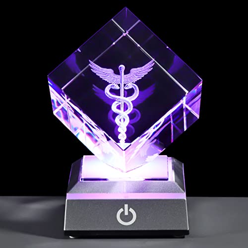 Ywhl Crystal Doctor Gifts For Women Men, Doctors' Day Gifts For Doctors, Laser Engraved 3D Caduceus Figurine With Colorful Light Base For Medical Students Medical Professionals #TOP6