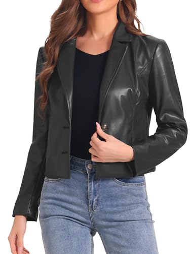 Allegra K Faux Leather Jacket for Women's Motorcycle Moto Biker Coat Casual Cropped PU Leather Jackets