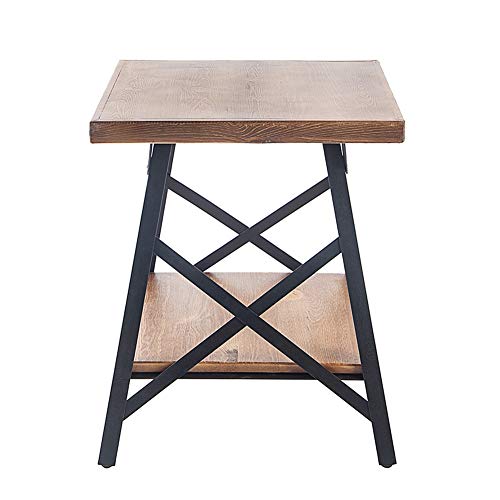 FDGT Coffee Table Solid Wood Top Metal Stand Square Tea Table Living R