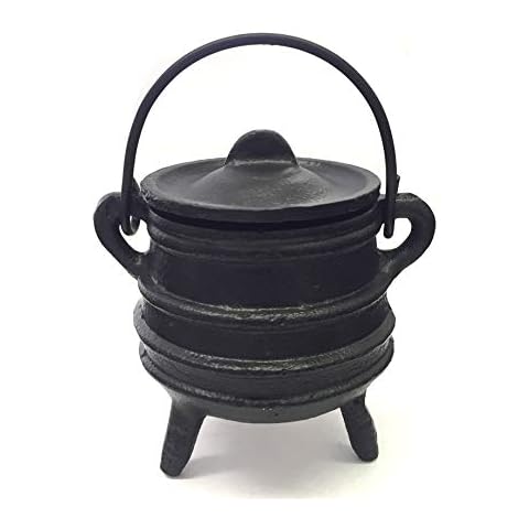 New Age Imports, Inc. Cast Iron Cauldron w/Handle & lid, Ideal for smudging, Incense Burning, Ritual Purpose, Decoration, Halloween Decoration, Candle Holder, etc. (Ribbed Style 4" High, 2.25" Dia) Cover