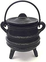 New Age Imports, Inc. Cast Iron Cauldron w/Handle & lid, Ideal for smudging, Incense Burning, Ritual Purpose, Decoration, Halloween Decoration, Candle Holder, etc. (Ribbed Style 4" High, 2.25" Dia)