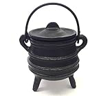 New Age Imports, Inc. Cast Iron Cauldron w/Handle & lid, Ideal for smudging, Incense Burning, Ritual Purpose, Decoration, Halloween Decoration, Candle Holder, etc. (Ribbed Style 4' High, 2.25' Dia)