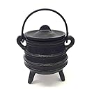 New Age Imports, Inc. Cast Iron Cauldron w/handle & lid, ideal for smudging, incense burning, ritual purpose, decoration, halloween decoration, candle holder, etc. (Ribbed Style 4" High, 2.25" Dia)