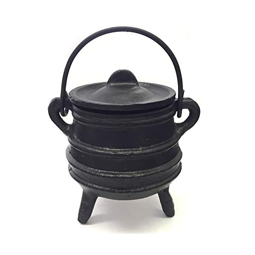 New Age Imports, Inc. Cast Iron Cauldron w/handle & lid, ideal for smudging, incense burning, ritual purpose, decoration, halloween decoration, candle holder, etc. (Ribbed Style 4" High, 2.25" Dia)