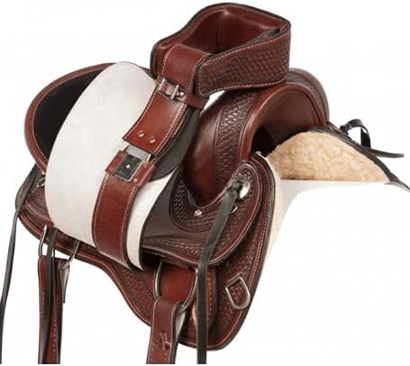 BNB International Leather Western Endurance Trail Horse Saddle Handmade Comfort with Horn Equestrian Horseback Riding Tack, Matching Headstall,Breast Collar,Reins Size:14"-18" inches Seat, M07