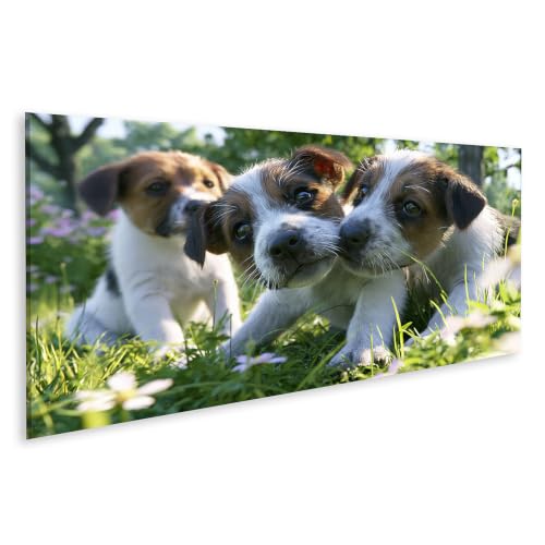 Impression sur toile de chiots au jardin : l'art mural idéal pour les amoureux des animaux