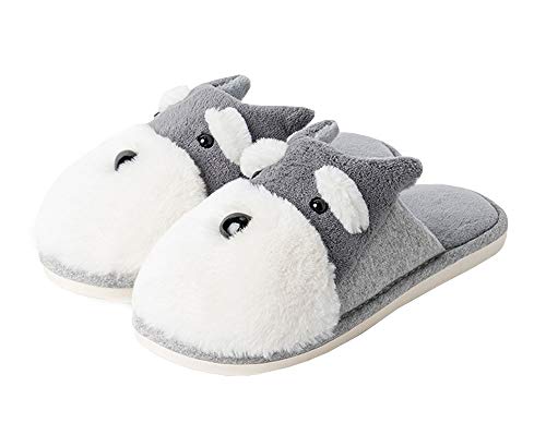 FUYU Cartoon Schnauzer Dog Soft Warm Winter Slipper Non-Skid Indoor Couples Slipper