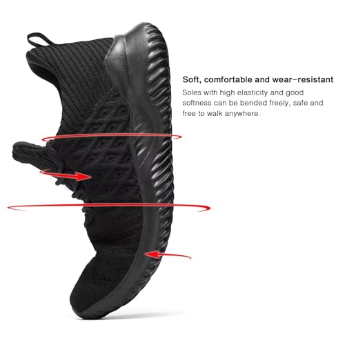 Chopben Men'S Running Shoes Fashion Sneakers - Lightweight Breathable Flying Knitting Lace Up Mesh Walking Shoes Gym Workout Casual Sports Shoes All Black thumb #3