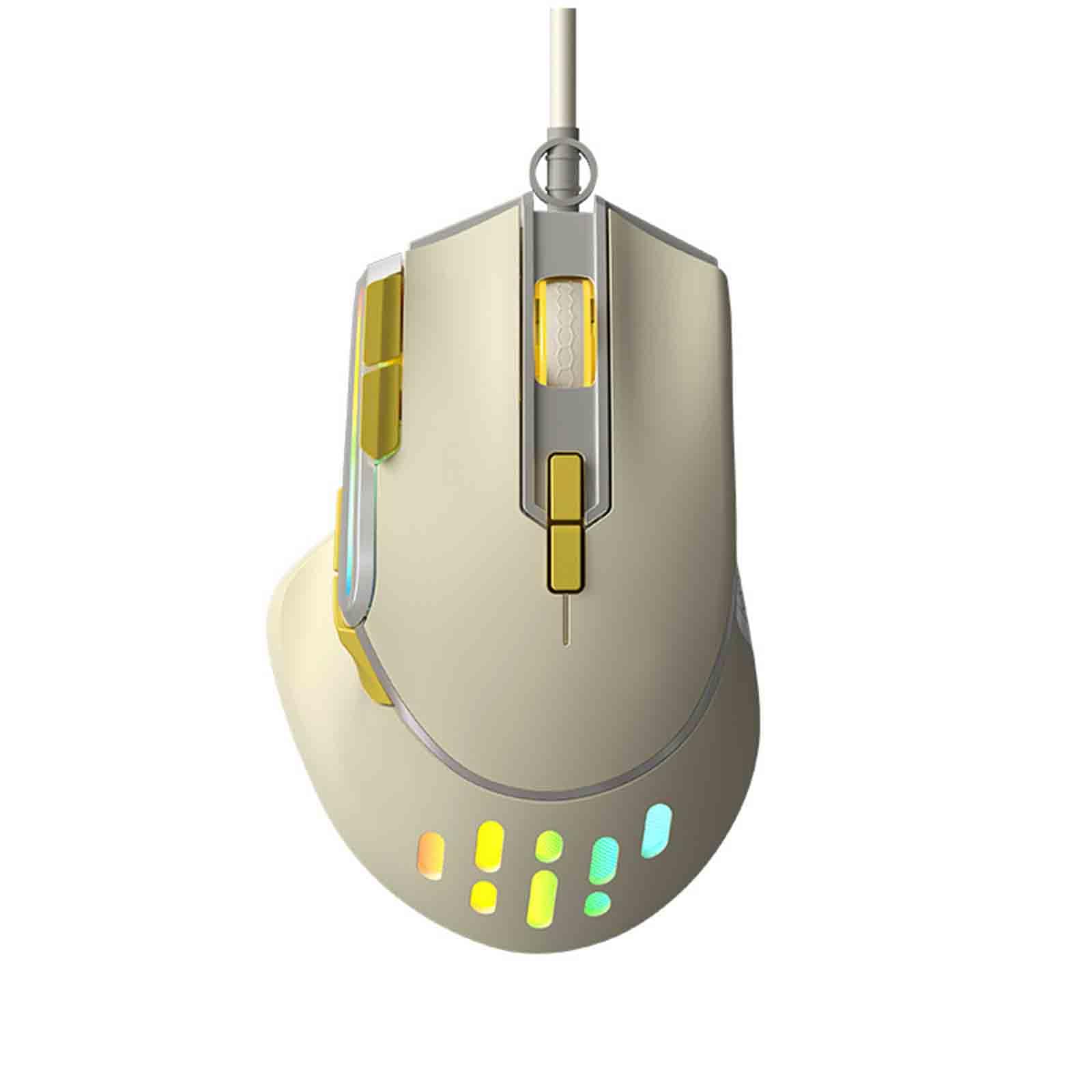 JUSHZ Mouse Usb Ergonomico Cablato Portatile Scorrimento A 4 Vie Tasti Programmabili Touch Scroll Mouse Ottico Luce Respiratoria Colorata RGB (127X83X44mm,White)