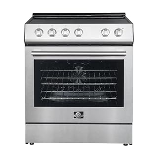 FORNO 30" Leonardo Espresso Electric Range with 4 Radiant Elements - 5.0 cu. Ft. 240V 3500W Stainless Steel Kitchen Electric Range with 2 Oven Racks & Convection Oven, Silver