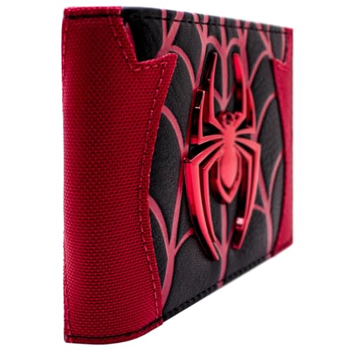 PocketGear Spider Miles Emblema de Traje de Héroe Brillante Man Billetera/Cartera Bi-Fold Soporte de Identificación & Tarjetas, Rojo
