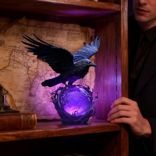 Figurine corbeau mystérieux lampe LED gothique de salon