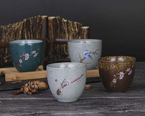 VanEnjoy Sef of 5 Hand-Drawn Traditional Chinese Ceramic Teacup Tea Cups, Floral and Bird Pattern,Bulk Teacup in Gift Box - Thumbnail 5