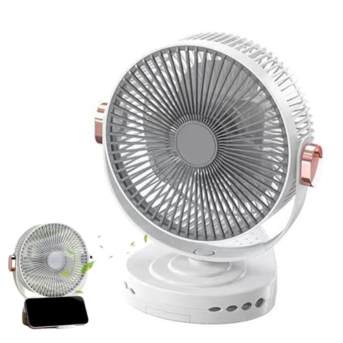 Ventilador de mesa, 20 cm, recargable por USB, velocidad ajustable, silencioso, con luz nocturna, para viajes, hogar, coche, cochecito o dormitorio