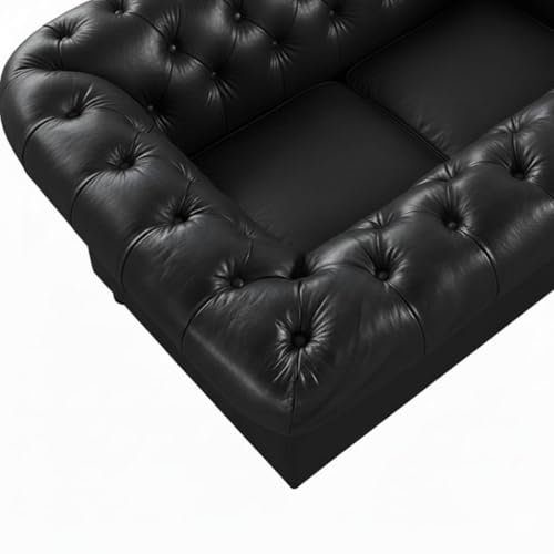 Image of Modern Classic Design Leatherette Luxury Chester Sofa Set with Button Tufted, Sofa for Living Room Home, Office, Living Room Set, Hotle and Lobby (Black, 3 Seater Sofa)