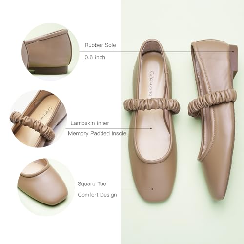 C.Paravano Mary Jane Flats for Women | Square Toe Ballet Flats with Pearl Strap | Comfortable Dress Shoes for Work, Wedding, Party & Daily Wear(Size 6.5,Camel_a)4