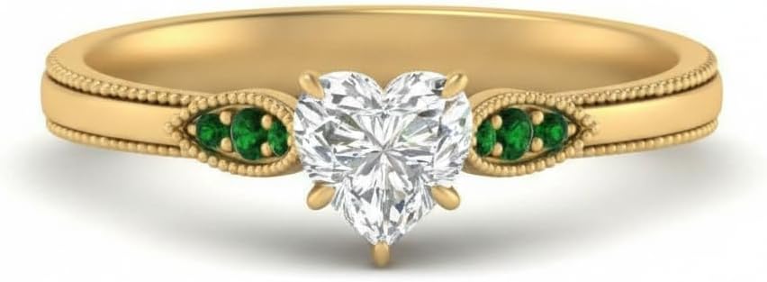 Choose Your Gemstone Milgrain Simple Diamond CZ Ring Yellow Gold Plated Heart Shape Milgrain Engagement Rings Matching Jewelry Wedding Jewelry Easy to Wear Gifts US Size 4 to 12
