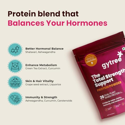 Image of Gytree Plant Protein Powder For Women | Vegan Dual Plant-Based Protein | 26 gram per serving of Pea & Brown Rice Protein | Plant Protein for Women (Cafe Mocha, 500g)