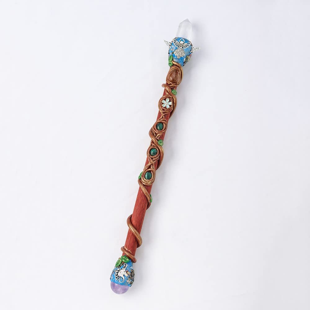 Youther Bacchetta Magica Di Cristallo Naturale Fatta A Mano Ametista Quarzo Trasparente Lucido Intaglio Gemma Ramo Twining Bacchetta Cosplay Prop,b