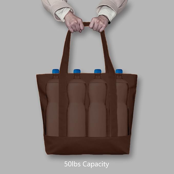 Image of 19x15 Inch Large Canvas Tote Bag | 100% Organic Reusable 330 GSM Cotton Handbag With Zipper Closure and Front Pocket for Shopping, Daily Use, Travel, Grocery, Gifting, Office and Storage