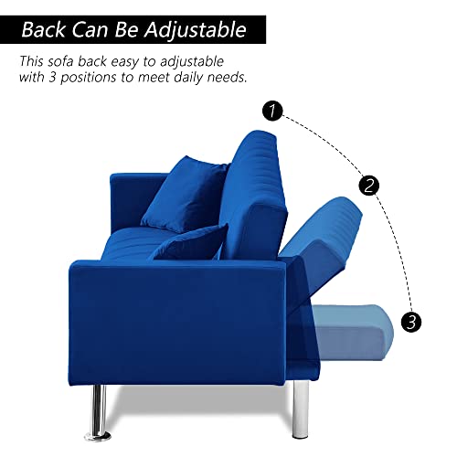 Awqm Sofa Bed, Upholstered Convertible Sofa Bed With 2 Pillows, Modern Velvet Sleeper Sofa Couch With Wooden Frame And Metal Legs, Small Couch For Living Room Bedroom Office (Blue) #TOP5