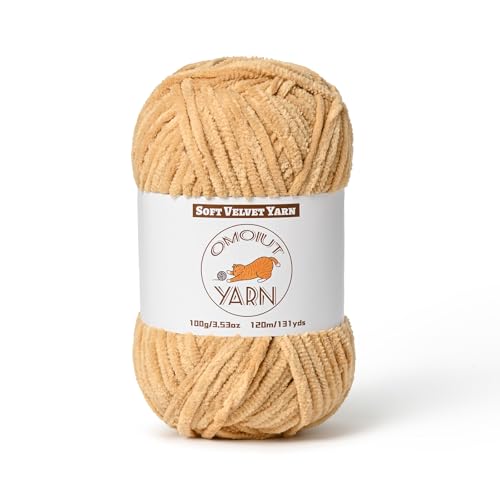 Image of OMoiut Chenille Yarn for Crocheting, Chunky Velvet Baby Blanket Yarn, Soft Fuzzy Puzzle Yarn for Knitting, 100g /3.53oz Bulky Thick Amigurumi Yarn (Khaki)