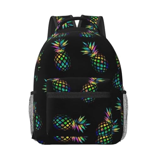Sac à dos écolière noir étanche avec ananas pour l'école et sorties