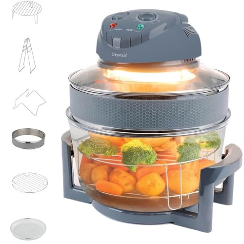 Crystals 17L/1400W Air Fryer, Halogen Oven Fryer Oil-free Meals With Our Manual Air Fryer, Includes Accessories Pack, 60 Minute Timer & Extender Ring, For Baking, Roasting, Grilling Variety Of Dishes