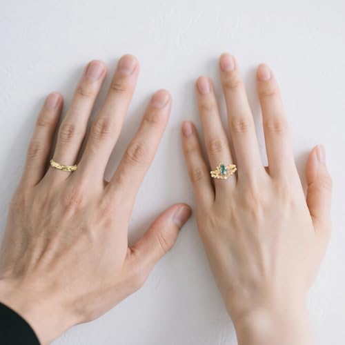 Natural Moss Agate Couple Wedding Ring Set for Her and Him S925 10K 14K 18K Gold Green Moss Agate Couple Matching Engagement Ring Set for Men and Women 3pcs Anniversary Bridal Rings Sets2