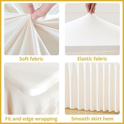 Image of Besutolife Ivory Table Skirt 8ft Spandex Tablecloth for Rectangle Table Banquets Parties Wedding Dining Table 8ft