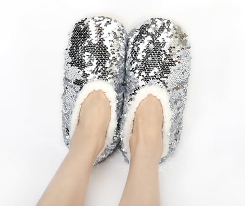 Image of Panda Bros Womens Ballerina Sequin Slippers, Bling House Slippers With Grippers