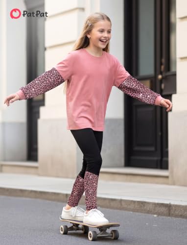 Image of PATPAT Little Girls Clothes Crew Neck Leopard Color Block Sweatshirt and Leggings Girls Outfits Size 4-12Y