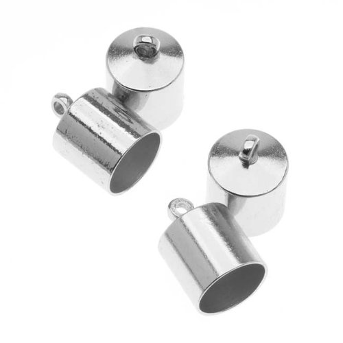 The Beadsmith Cord Ends, Barrel with Ring 12.5mm, Fits 8mm Cord, 72 Piece Bulk Pack, Silver Plated