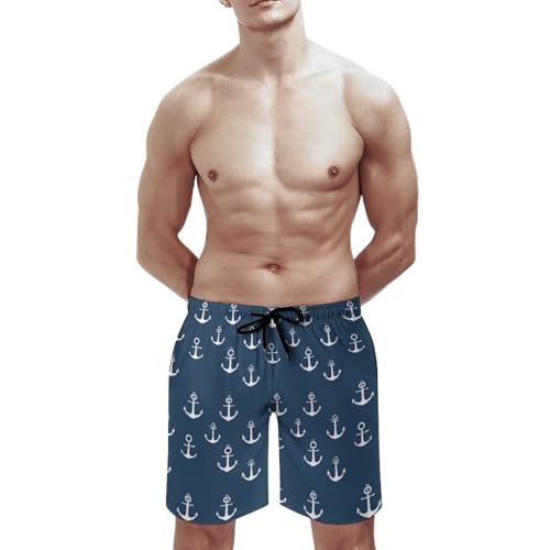 Hawaiian Shorts for Men - Comfy Anchor White Retro Print Mens Swim Trunks Bathing Suits with Mesh Lining3