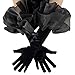 BRYCTSISEN Women Long Puff Gloves Satin/Mesh Opera Sheer Elbow Oversized Ruffled Banquet Wedding Dance Party Gloves (Black2, Standard)