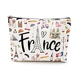 PQV France Travel Culture Gift Cosmetic Bag Makeup Bag French Souvenir Gift Merch French Theme Paris Landmarks Gift for Women Best Friend Traveller Daughter Girls Trip Gifts Favors Christmas Birthday
