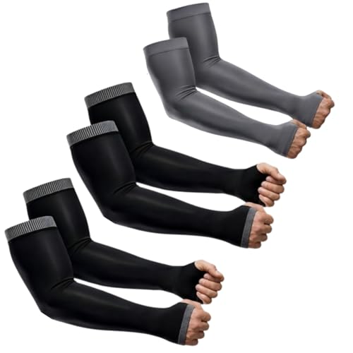 Image of PulGos UV Protection Arm Sleeves with Thumb Holes, Nylon Sun Protection Hand Cover for Running and Cycling, Unisex