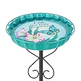 Venniy Metal Bird Bath for Outside Cyan Bird Baths for Outdoors Butterfly Pattern Metal Disc Birdbath Standing Bird Feeder for Garden,Patio,Lawn Decor